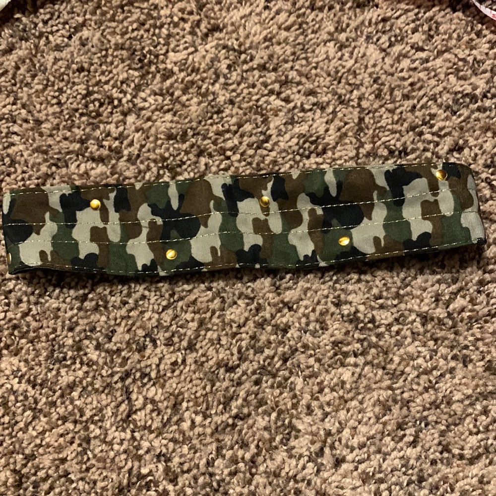 EUC fabric and elastic green camo headband with gold dots